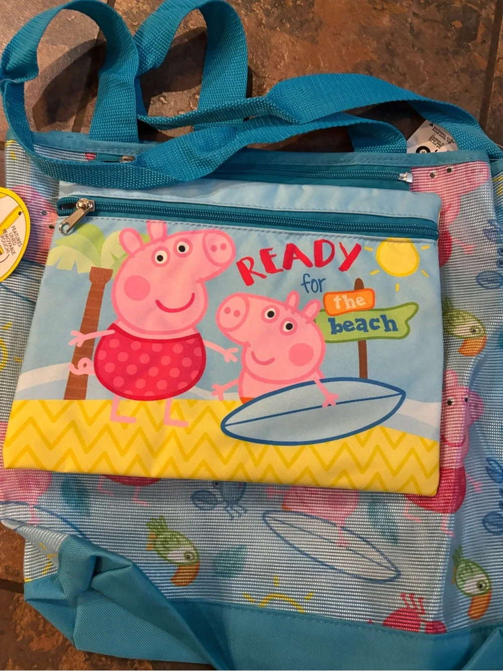 Peppa Pig Blue and Yellow Kids Beach Tote with Front Zip Pocket